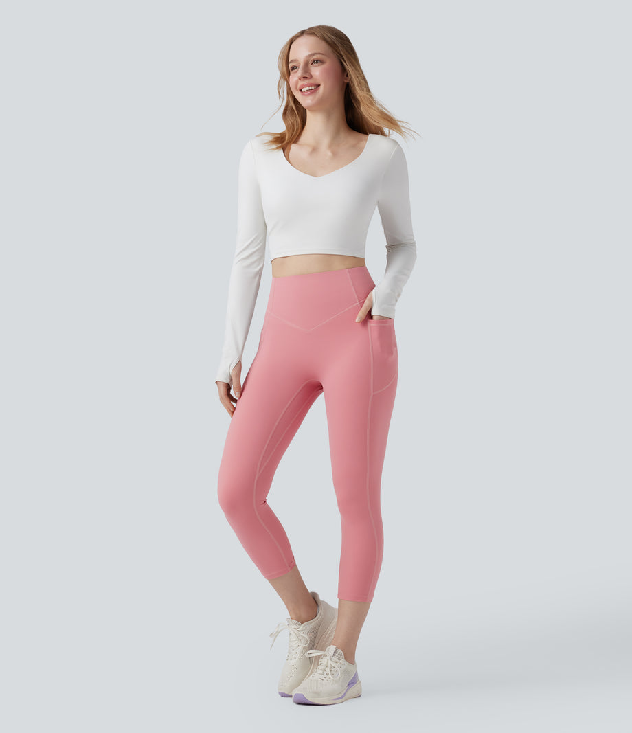 Halara UltraSculpt™ High Waisted Scrunch Butt Lifting Tummy Control Pocket Shaping Capri Training Leggings - Rose Pink