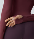 Solid Thumb Hole Yoga Sports Top - Chocolate Truffle