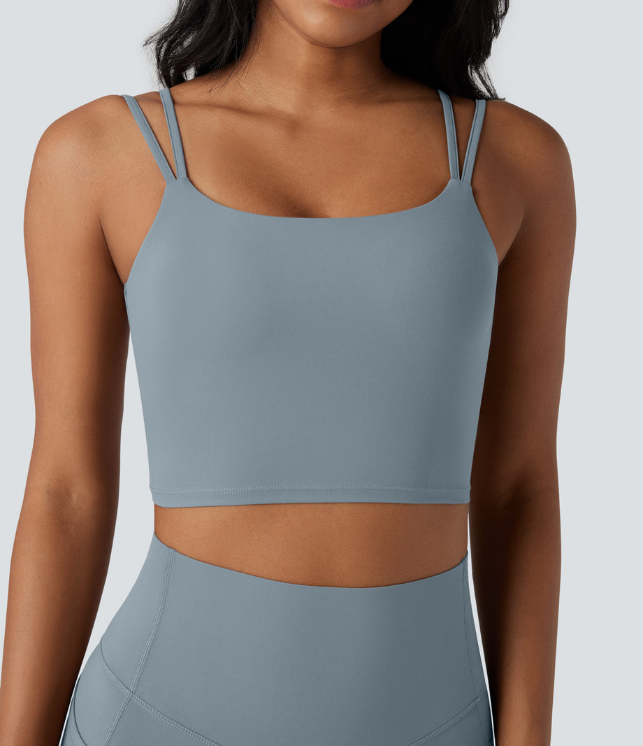 Halara UltraSculpt™ Double Straps Twisted Backless Cropped Yoga Tank Top - Blue Flower Gray