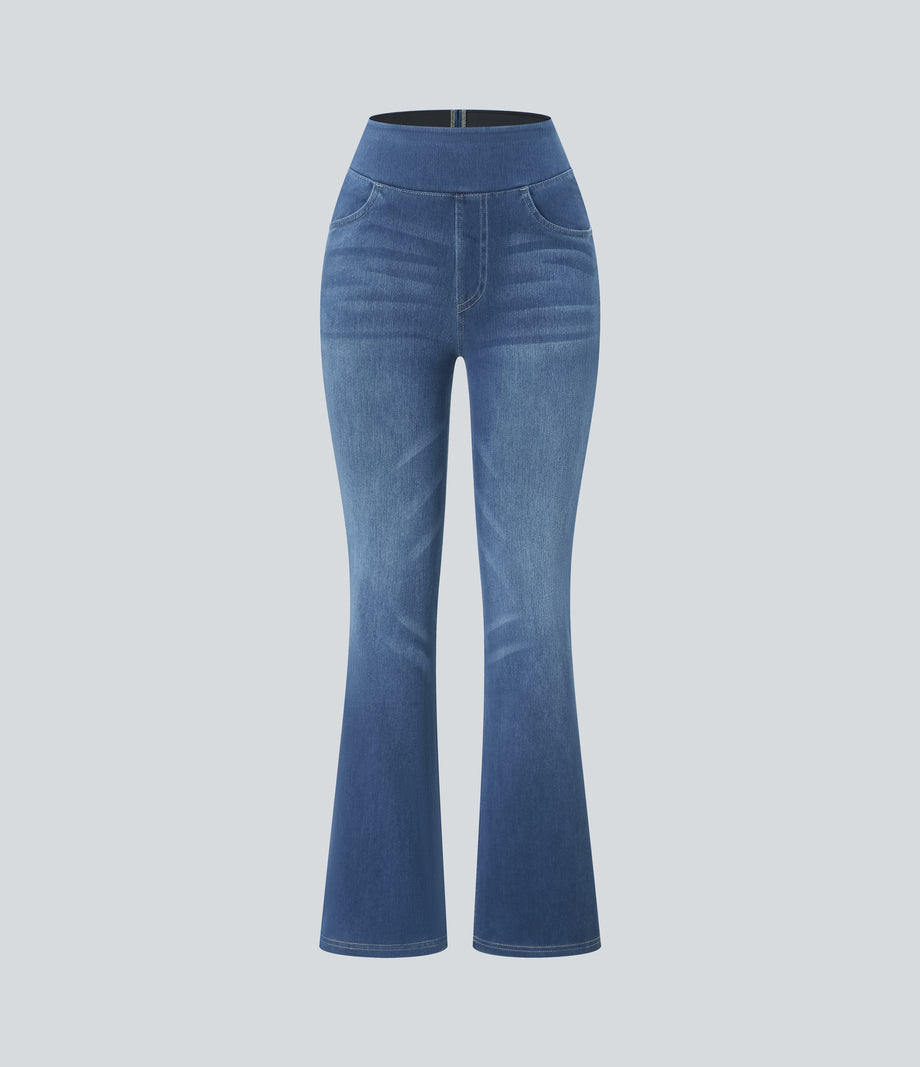 Halara Flex™ High Waisted Pockets Washed Casual Bootcut Jeans - Denim Dark Blue