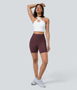 Halara UltraSculpt™ High Waisted Tummy Control Pocket Shaping Training Biker Shorts 7'' - Evening Red