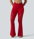 SoftlyZero™ High Waisted Crossover Pocket Contrast Lace Flare Yoga Leggings - Salsa