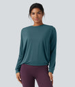 Round Neck Long Sleeve Ruched Yoga Sports Top-UPF50+ - Hydro