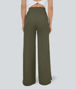 DayStretch Crossover Pocket Hem Wide Leg Yoga Pants-Smile - Forest Night
