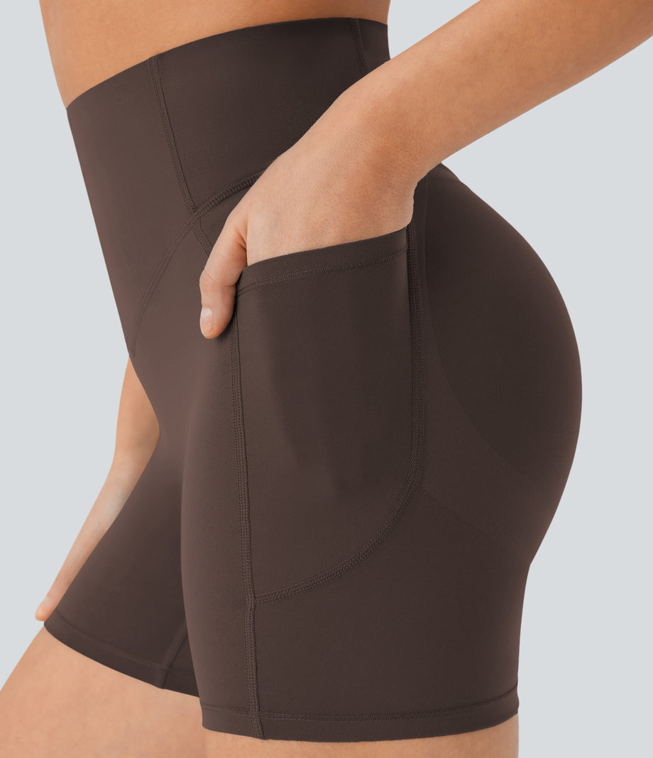 Halara UltraSculpt™ High Waisted Scrunch Butt Lifting Tummy Control Pocket Shaping Workout Biker Shorts 5'' - Hot Fudge