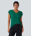 V Neck Short Sleeve Casual T-Shirt - Antique Green