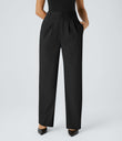 Halara Flex™ High Waisted Zipper Pocket Shirred Straight Leg Work Pants - Black