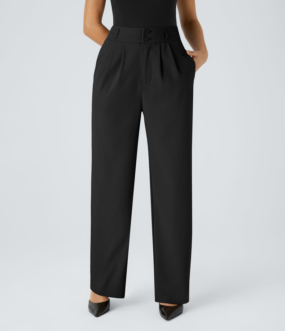 Halara Flex™ High Waisted Zipper Pocket Shirred Straight Leg Work Pants - Black