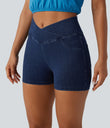 Halara Flex™ High Waisted Crossover Pocket Denim Casual Shorts 3" - Midnight Blue Denim