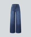 Halara Flex™ Low Rise Zipper Pockets Washed Baggy Wide Leg Casual Jeans - Paint Blue Denim