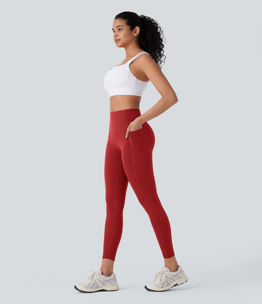 Halara UltraSculpt™ High Waisted Tummy Control Butt Lifting Ruched Pocket Shaping Yoga Leggings - Aura Orange