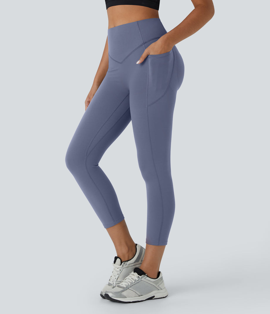 Halara UltraSculpt™ High Waisted Scrunch Butt Lifting Tummy Control Pocket Shaping Capri Training Leggings - Silent Blue