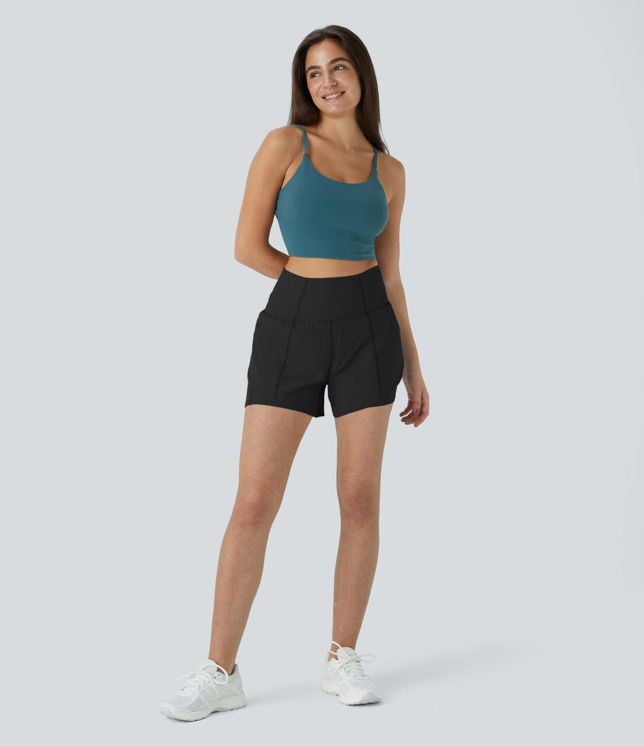 Breezeful™ Super High Waisted Curved Hem 2-in-1 Pocket Quick Dry Yoga Shorts 3.5'' - Black