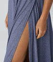 U Neck Flowy Maxi Casual Tank Dress - Mottled Indigo