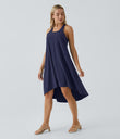Breezeful™ Backless Racerback Side Pocket High Low Flowy Midi Quick Dry Casual Dress - Patriot Blue
