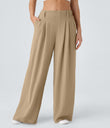 High Waisted Pocket Wide Leg Flowy Solid Palazzo Casual Linen-Feel Pants - Curds & Whey