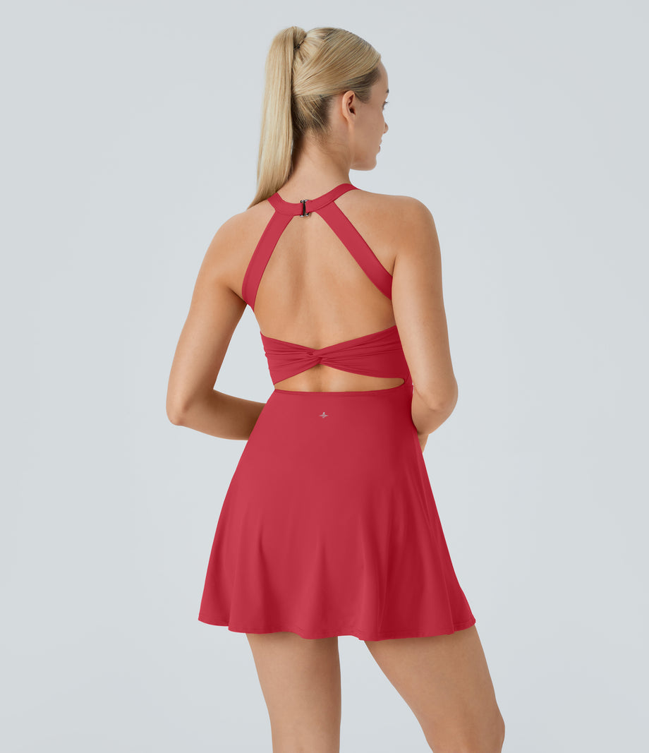 Backless Twisted Active Dress - Winterberry