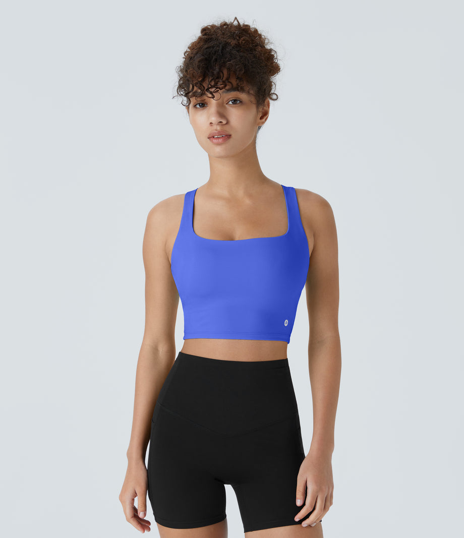 SoftlyZero™ Airy Square Neck Backless Crisscross Cropped Cool Touch Yoga Tank Top-UPF50+ - Aster Blue