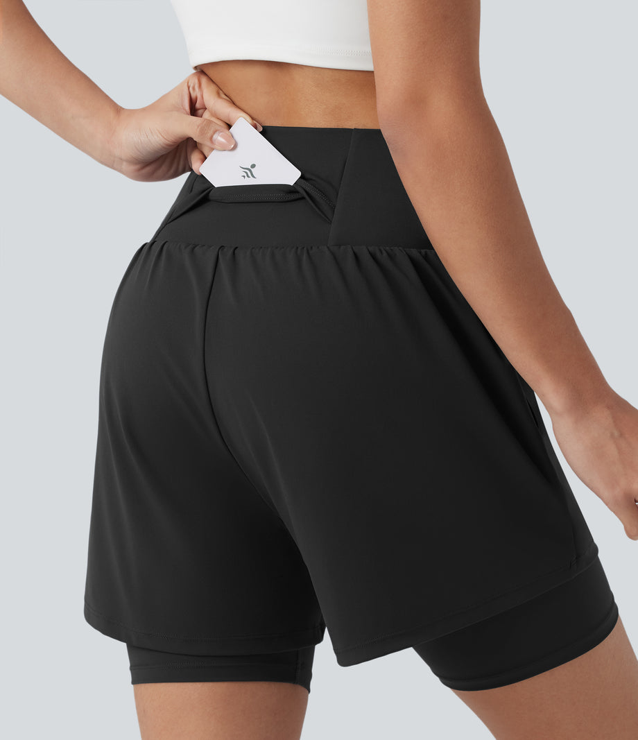 SoftlyZero™ Airy Super High Waisted 2-in-1 Cool Touch Yoga Shorts 7'' with Pockets - Black