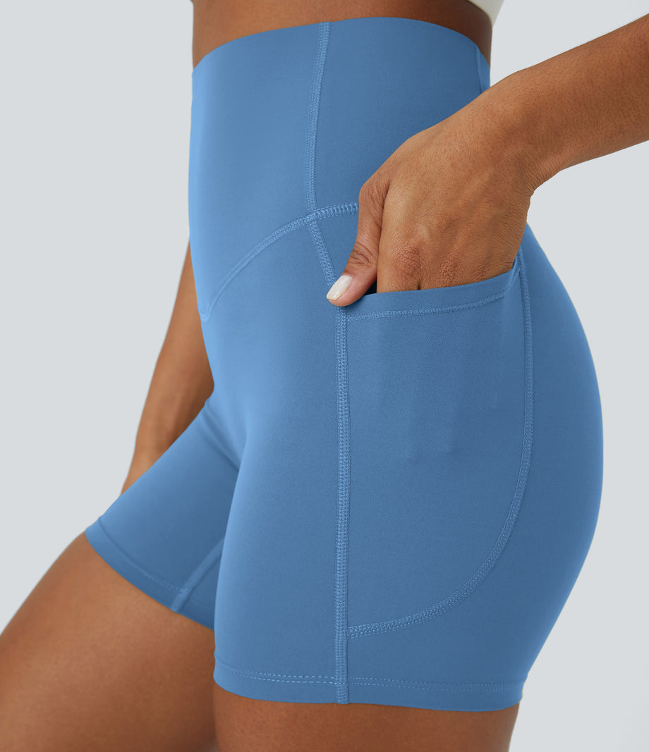 Halara UltraSculpt™ High Waisted Tummy Control Side Pocket Shaping Training Biker Shorts 5'' - Pacific Coast