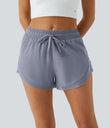 Mid Rise Drawstring Contrast Mesh 2-in-1 Flowy Running Shorts 3'' - Silver Bullet