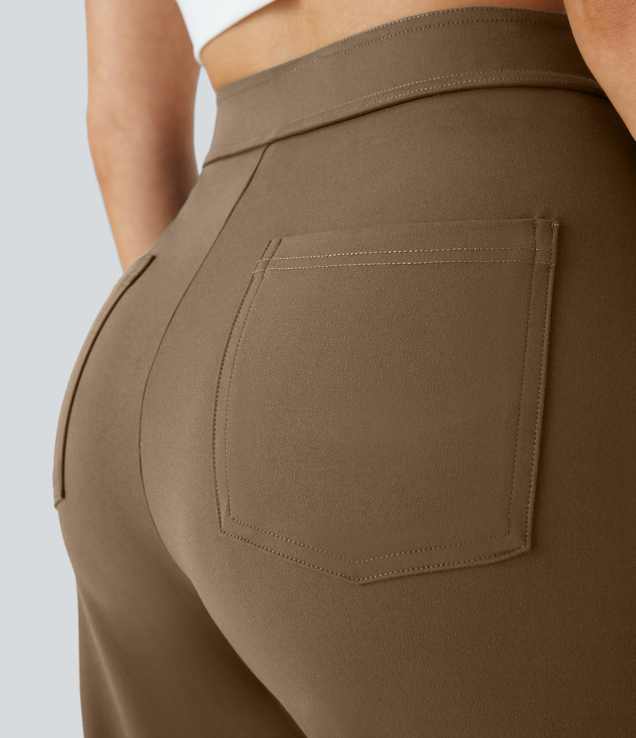 DayStretch High Waisted Pockets Straight Leg Casual Pants - Sepia