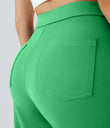 DayStretch High Waisted Pockets Straight Leg Casual Pants - Irish Green