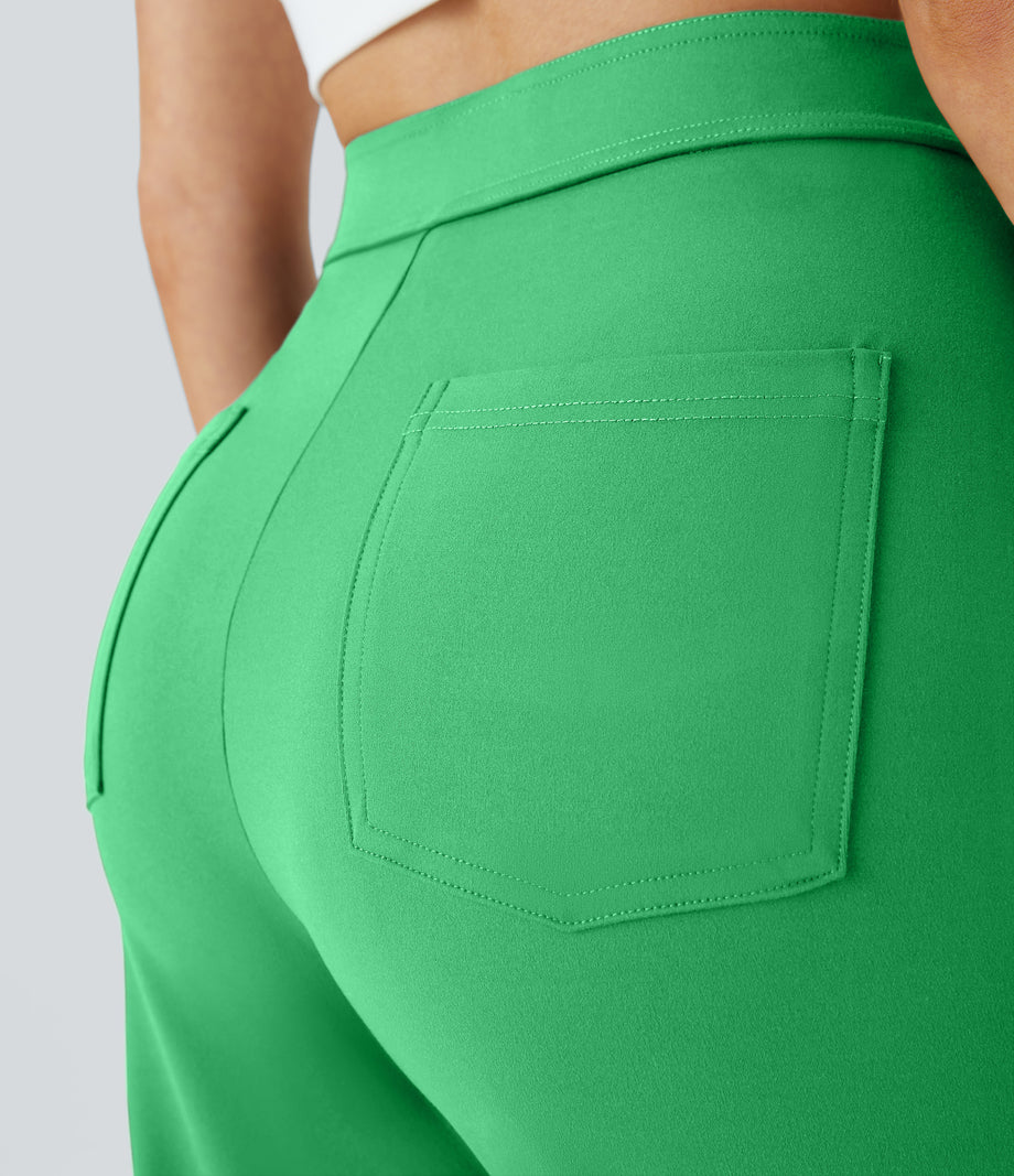 DayStretch High Waisted Pockets Straight Leg Casual Pants - Irish Green