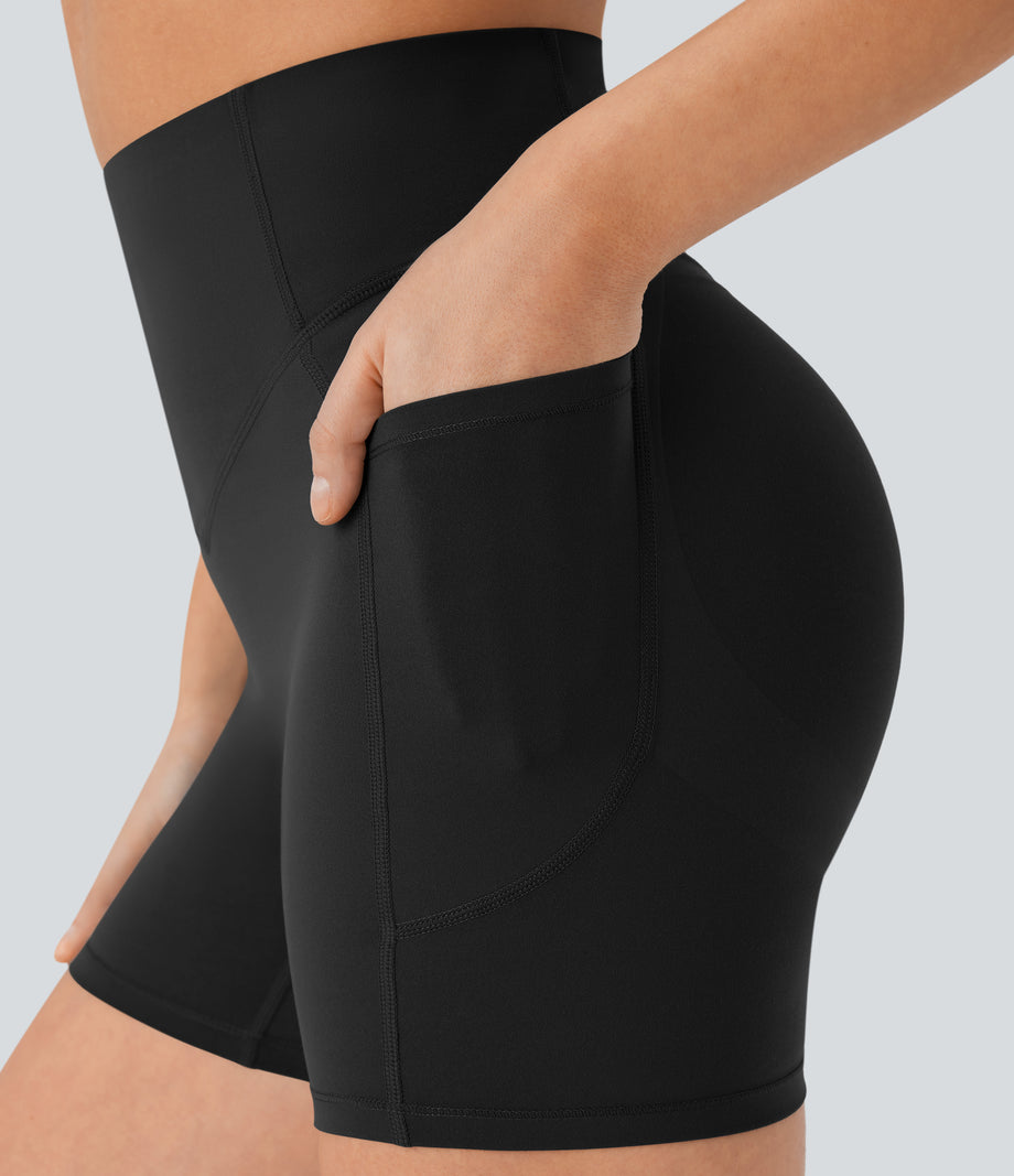 Halara UltraSculpt™ High Waisted Scrunch Butt Lifting Tummy Control Pocket Shaping Workout Biker Shorts 5'' - Black