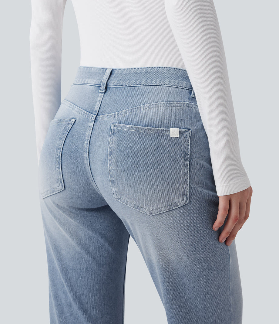 Halara Flex™ Low Rise Flare Washed Casual Jeans with Pockets - Baltic Sea Blue Denim