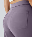 DayStretch High Waisted Pockets Straight Leg Casual Pants - Purple Ash