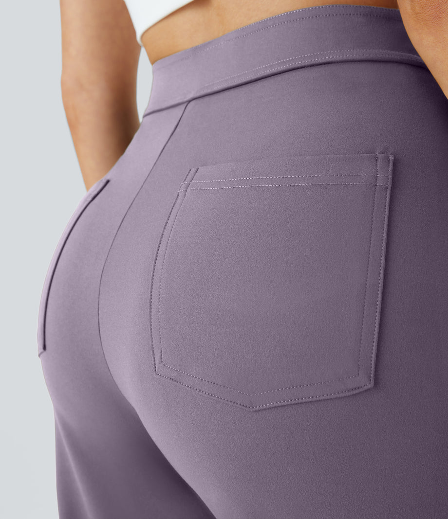 DayStretch High Waisted Pockets Straight Leg Casual Pants - Purple Ash