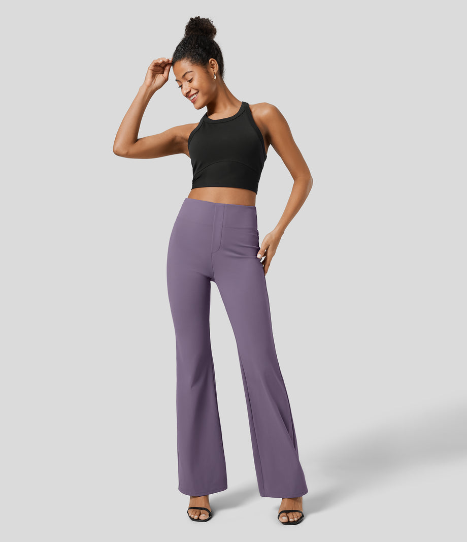 Halara Flex™ High Waisted Back Side Pocket Slight Flare Work Pants - Montana Grape