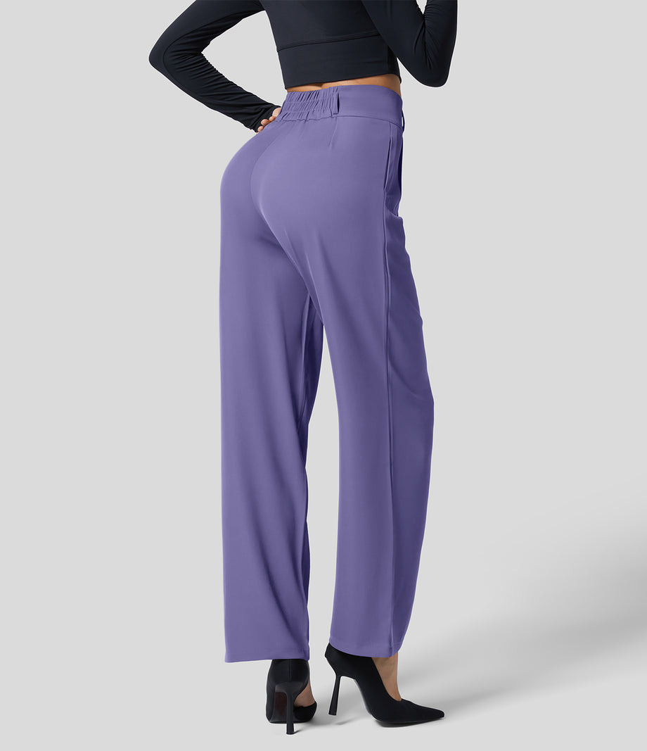 Halara Flex™ High Waisted Zipper Pocket Shirred Straight Leg Work Pants - Veronica