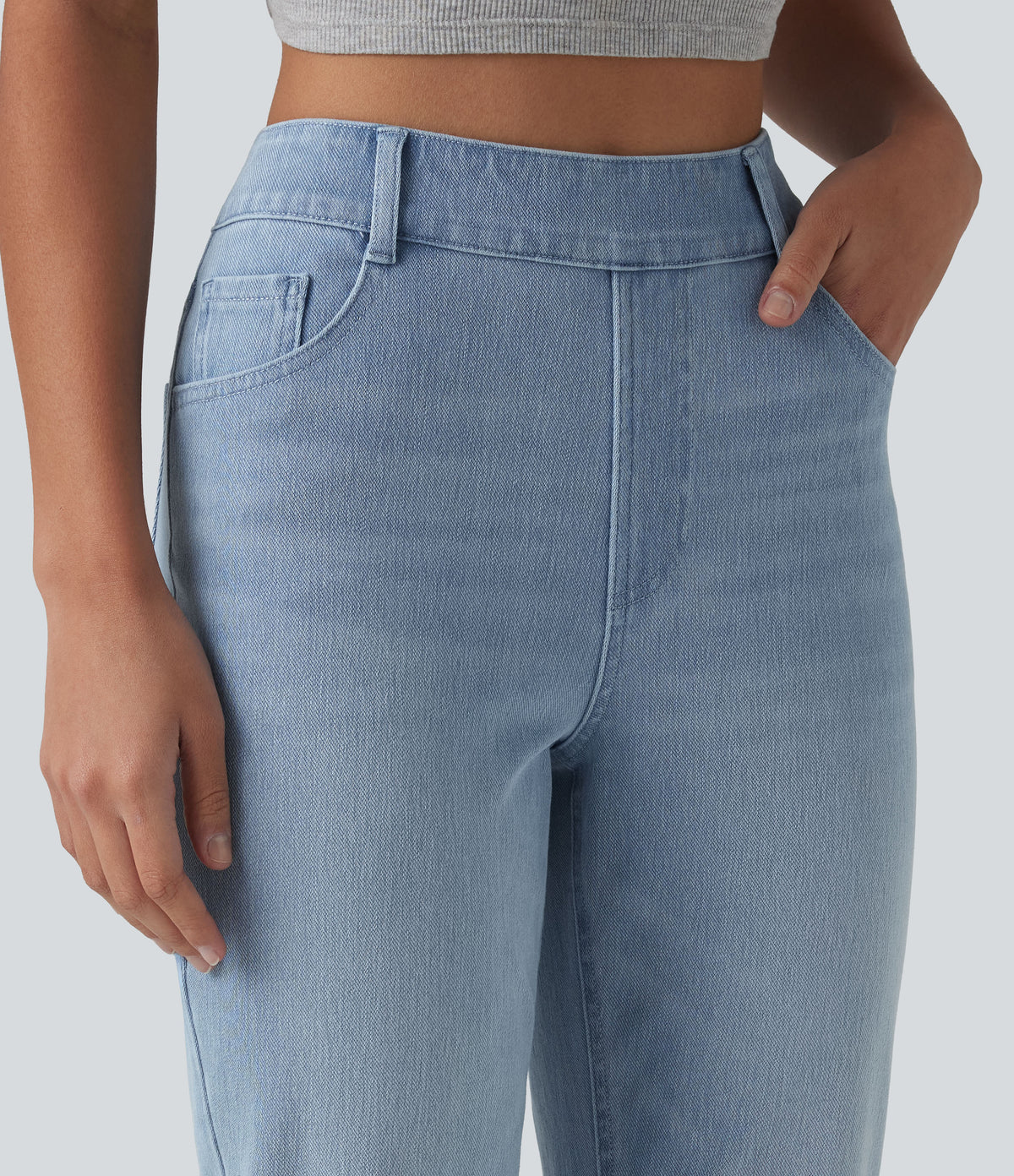 Halara Flex™ High Waisted Pockets Washed Casual Bootcut Jeans - Ice Water Denim