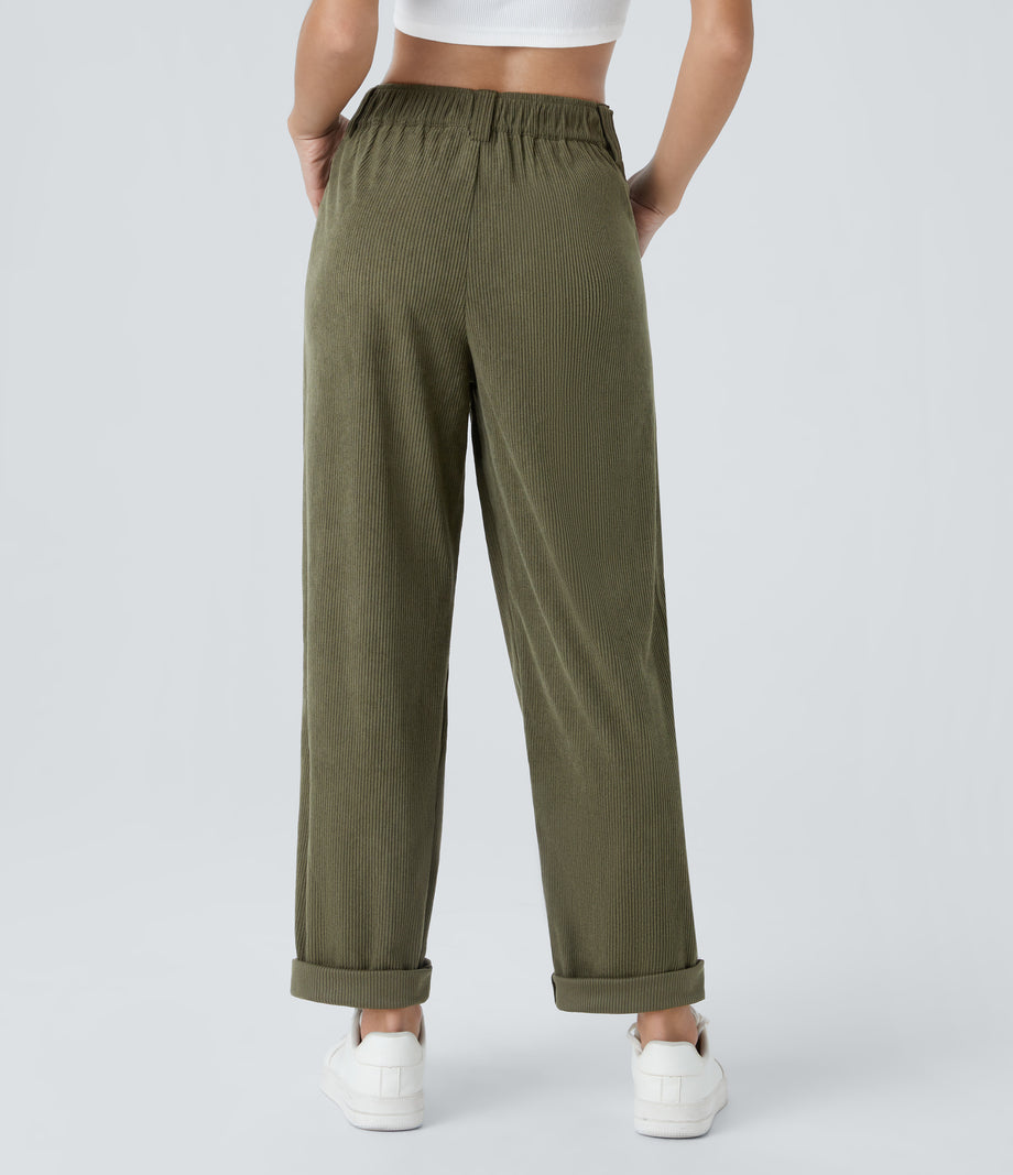 Mid Rise Zipper Pocket Corduroy Casual Pants - Hazel Mist Green