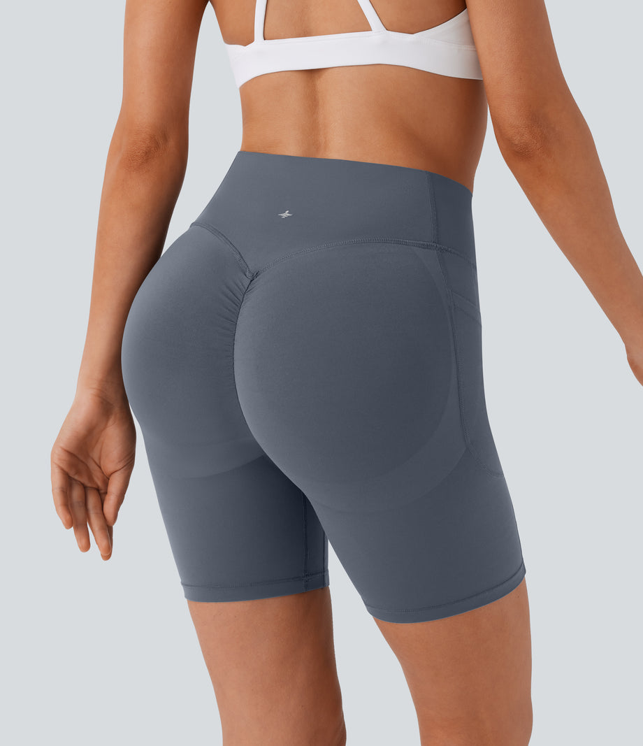Halara UltraSculpt™ High Waisted Scrunch Butt Lifting Tummy Control Side Pocket Shaping Workout Biker Shorts 7'' - Silent Blue