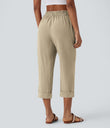 High Waisted Zipper Pocket Cropped Linen-Feel Pants - Fields of Rye