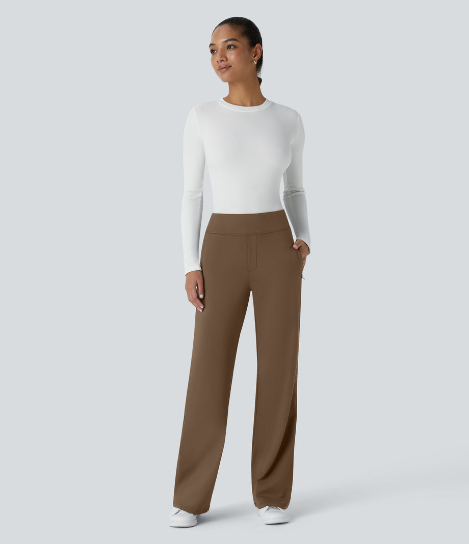 Halara Flex™ DayStretch Mid Rise Side Zipper Pocket Work Flare Pants - Sepia