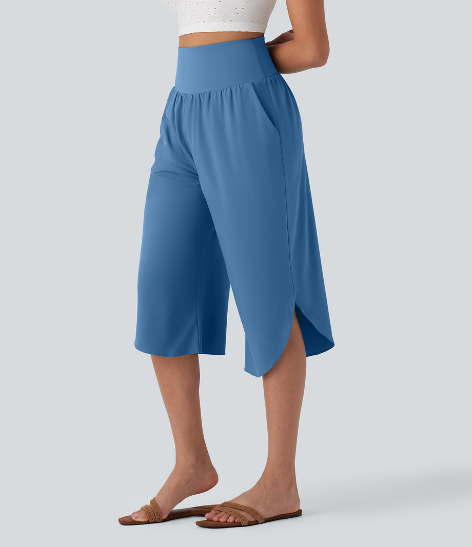 Breezeful™ High Waisted Tummy Control Hem Quick Dry Capri Pants with Pockets - Pacific Coast