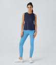 Cut Out Crossover Hem Solid Yoga Tank Top - Dark Blue
