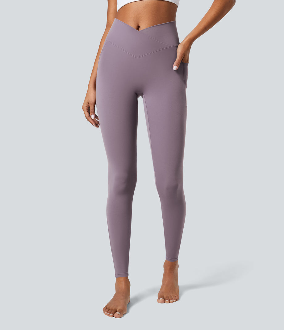 SoftlyZero™ Crossover Pocket Plain Leggings-UPF50+ - Cinnabar Purple