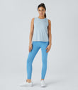 Cut Out Crossover Hem Solid Yoga Tank Top - Cool Ice Blue