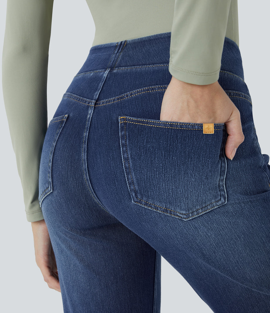Halara Flex™ High Waisted Pockets Washed Casual Bootcut Jeans - Bright Blue Denim