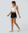 Mid Rise Drawstring Contrast Mesh 2-in-1 Flowy Running Shorts 3'' - Black