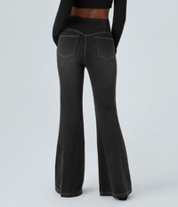 Halara Flex™ High Waisted Crossover Pocket Washed Casual Flare Jeans - Carbon Paint Denim