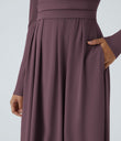Mock-neck Long Sleeve Pocket Flare Maxi Casual Dress - Plum Wine