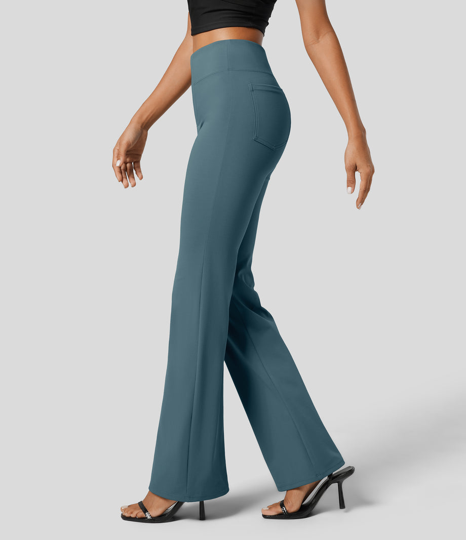 Halara Flex™ High Waisted Back Side Pocket Slight Flare Work Pants - Nighttime Blue