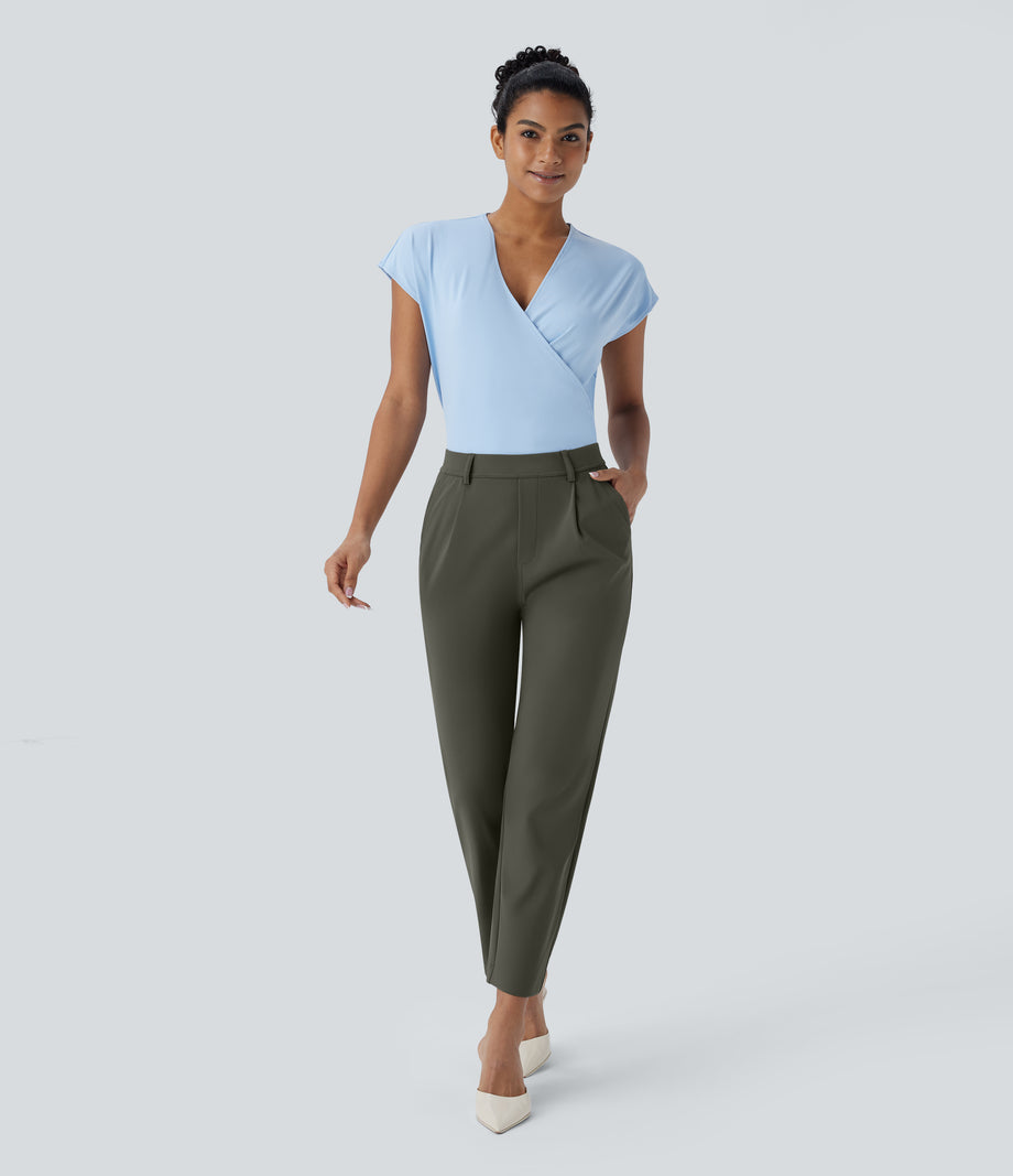 Halara Flex™ DayStretch High Waisted Pocket Ankle Length Tapered Work Pants - Forest Night