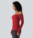Ribbed Knit Off Shoulder Long Sleeve 2-in-1 Casual Top - Samba